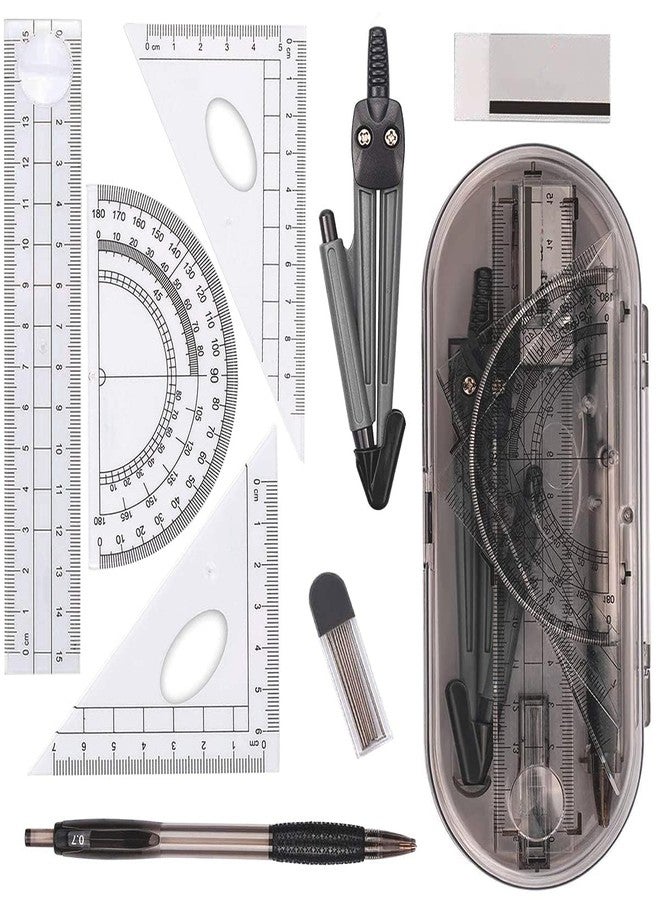NORACLAN Math Geometry Kit Set 8 Pieces Student Supplies with Shatterproof Storage Box,Includes Rulers,Protractor,Compass,Pencil Lead Refills,Pencil,Eraser.for Students and Engineering Drawings - Image 1