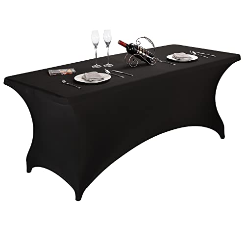 LZY Spandex Fitted Stretch Table Cover for 6 ft or 4ft or 8ft Folding Table, Rectangular Cocktail Tablecloth, Perfect for Party or Banquet (6FT Black) - Image 1
