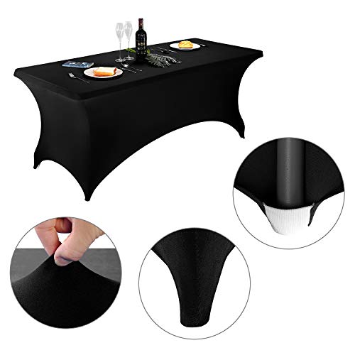 LZY Spandex Fitted Stretch Table Cover for 6 ft or 4ft or 8ft Folding Table, Rectangular Cocktail Tablecloth, Perfect for Party or Banquet (6FT Black) - Image 3