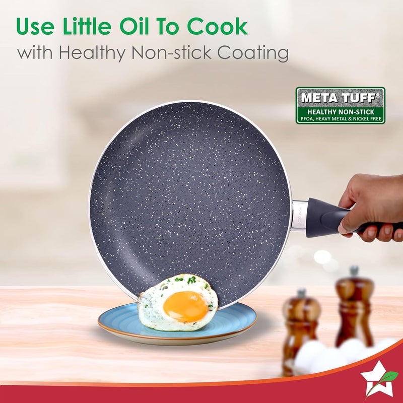 Wonderchef Wonderchef Sienna Non-Stick Cookware 4 Pc Set | Dosa Tawa, Fry Pan, Kadhai for Cutlets, Curries, Dosas | PFOA Free | Virgin Aluminium | Energy Efficient | Stylish Granite Finish | 2-Year Warranty - Image 5