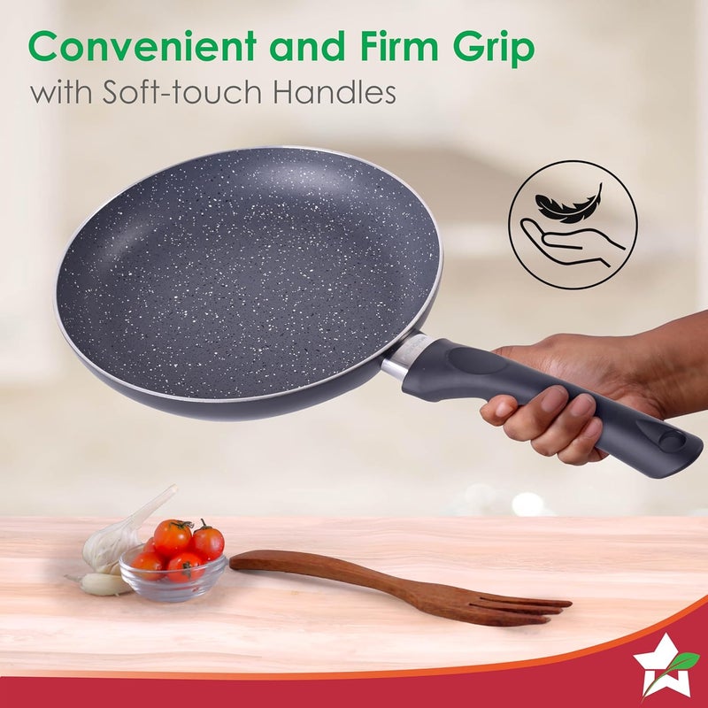 Wonderchef Wonderchef Sienna Non-Stick Cookware 4 Pc Set | Dosa Tawa, Fry Pan, Kadhai for Cutlets, Curries, Dosas | PFOA Free | Virgin Aluminium | Energy Efficient | Stylish Granite Finish | 2-Year Warranty - Image 4