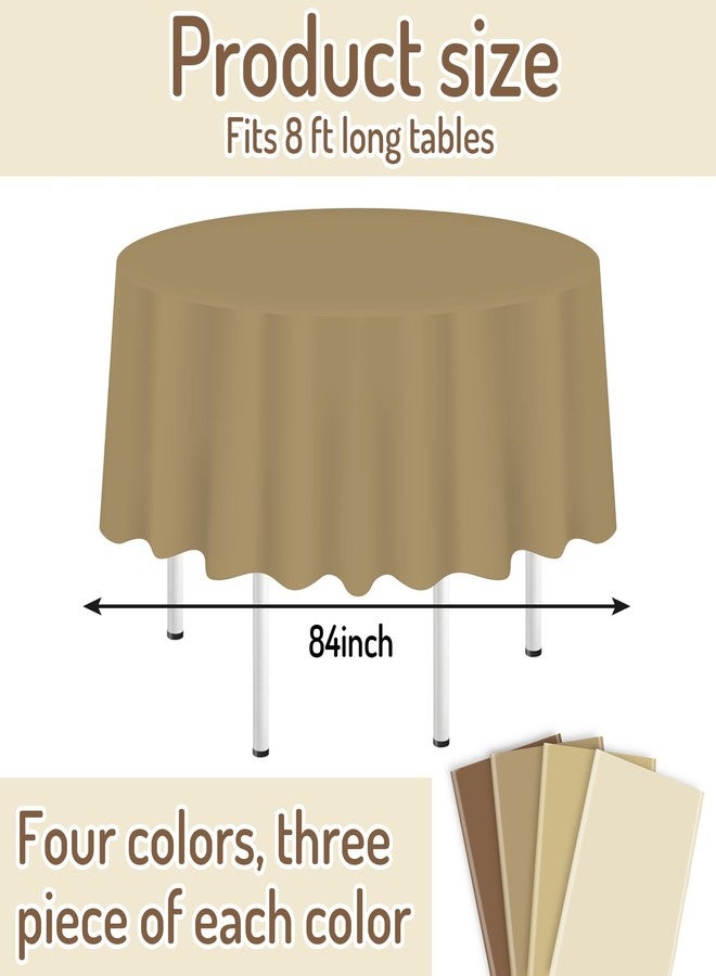وولاين مجموعة مفارش طاولة بلاستيكية بنية اللون من والين، 12 قطعة، أغطية طاولات دائرية، 4 ألوان متدرجة، مقاومة للماء، مثالية لتزيين طاولات الخريف وعيد الشكر، مقاس 84 بوصة - Image 2