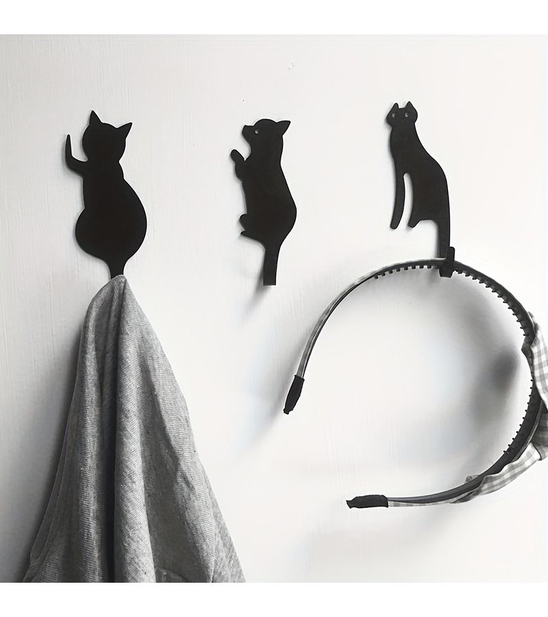 3pcs Black Cat And Dog Metal Hooks With Strong Adhesive Wall Mount No Nails Needed Bendable Tail Hold Up To 500g Utility Storage Hooks - Image 2