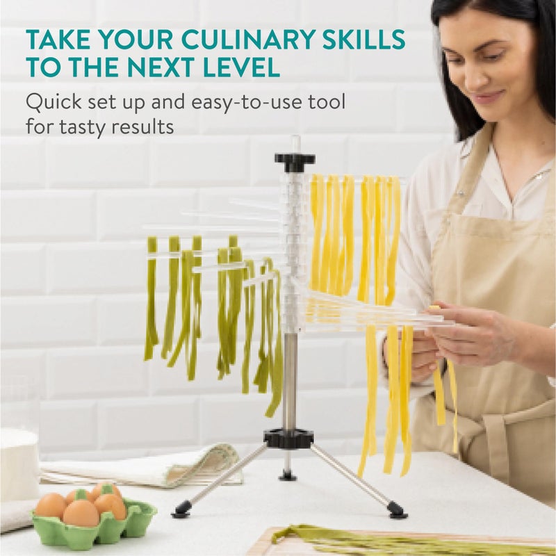 Navaris Collapsible Pasta Drying Rack - Tall Compact Spaghetti Noodle Stand with 16 Plastic Rods - Fresh Pasta Making Accessories - up to 2 kg (4.5 lbs) - Clear - Image 4