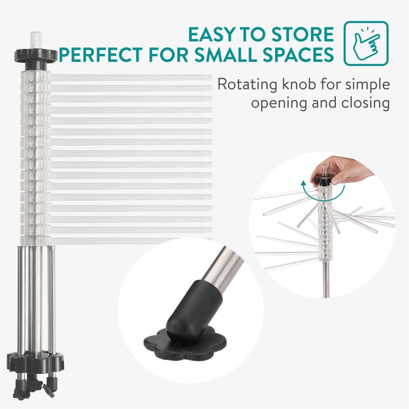 Navaris Collapsible Pasta Drying Rack - Tall Compact Spaghetti Noodle Stand with 16 Plastic Rods - Fresh Pasta Making Accessories - up to 2 kg (4.5 lbs) - Clear - Image 3