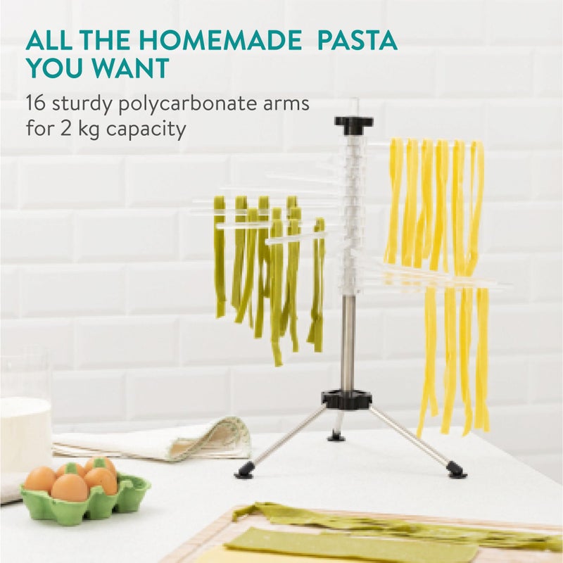 Navaris Collapsible Pasta Drying Rack - Tall Compact Spaghetti Noodle Stand with 16 Plastic Rods - Fresh Pasta Making Accessories - up to 2 kg (4.5 lbs) - Clear - Image 2