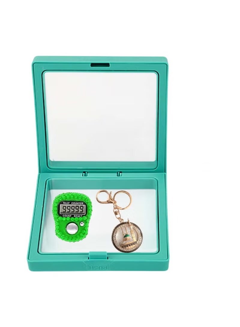 Huitich Islamic Digital Tasbeeh Counter & Madina Keychain Gift Set – Green  - Image 1