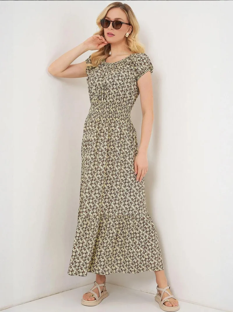 BIG DART BDART Floral A-Form Maxi Dress with Elastic Details