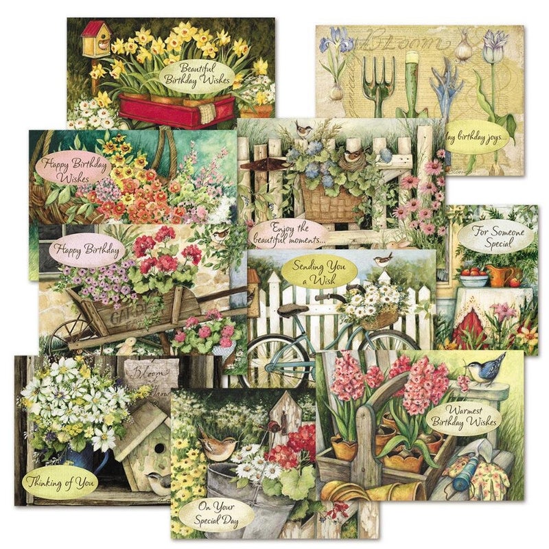 Current by Susan Winget Happy Birthday Greeting Card Set - Value Pack of 20 Cards With White Envelopes, 10 Designs, Large 5" x 7" Assortment - Image 1