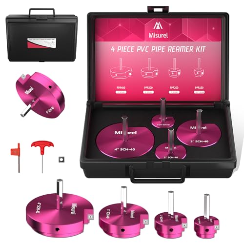 Misurel 4 Pcs PVC Pipe Reamer Kit With 1-1/2inch, 2inch, 3inch, 4inch, 1 Carbide Insert, Aluminum PVC Fitting Saver, Plumbing tools for SCH40 - Image 1