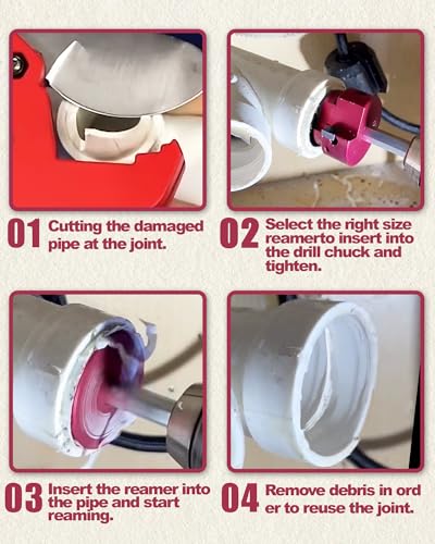 Misurel 4 Pcs PVC Pipe Reamer Kit With 1-1/2inch, 2inch, 3inch, 4inch, 1 Carbide Insert, Aluminum PVC Fitting Saver, Plumbing tools for SCH40 - Image 4