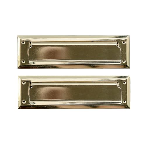 Litlheim Solid Steel Gold Color with Spring Flap Mail Slot Fits to Most Doors Outer Size 10 Inches by 3 inches Set with Front and Rear Piece and Screws - Image 1