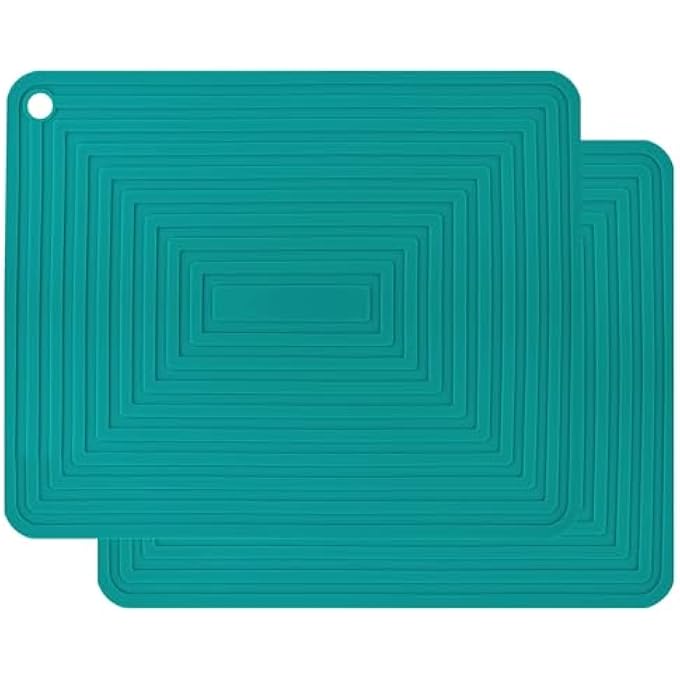 KASTWAVE Silicone Trivets Fit For Hot Pots And Pans Hot Dishes Durable Silicone Pot Holders Multipurpose Silicone Heat Resistant Mat For Kitchen Countertops Teal Silicone Hot Pads Drying Pad 2 Set - Image 1