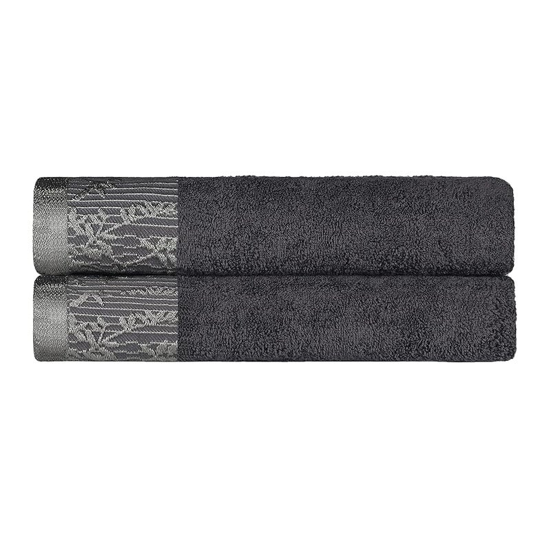 SUPERIOR Wisteria Embroidered Bath Towel Collection Floral and Geometric 4Piece Cotton Bath Towel Set 30 x 54 Gray
