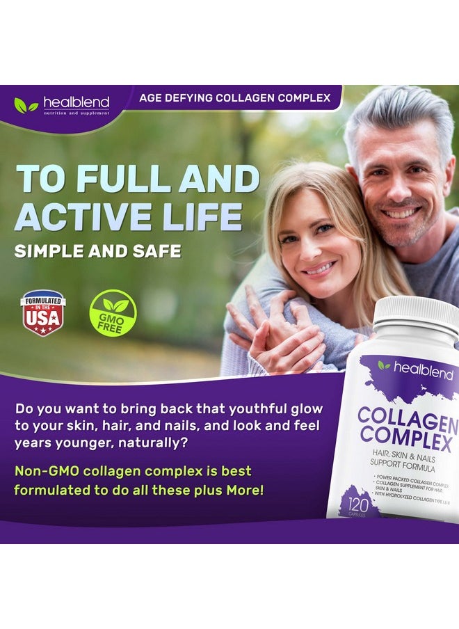 healblend - Collagen Complex Hydrolyzed Collagen Supplement For Women And Men Antiaging And Healthy Joints Healthy Skin Hair And Nails (120 Capsules) - Image 1