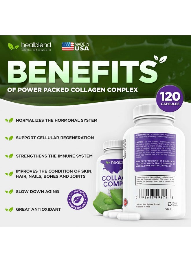 healblend - Collagen Complex Hydrolyzed Collagen Supplement For Women And Men Antiaging And Healthy Joints Healthy Skin Hair And Nails (120 Capsules) - Image 1
