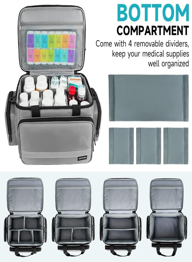 Jaffzora Large Pill Bottle Organizer, Double Layers Medicine Storage Bag with Lockable Zippers and Shoulder Strap,Medication Travel Bag for Prescription Bottles, Vitamins & Medical Supplies, Gray (Bag Only) - Image 2
