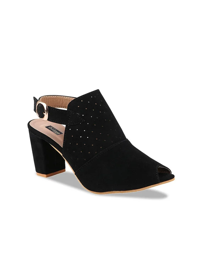 Shoetopia Shoetopia Girls Perforated Peep Toes Suede Block Heel Mules