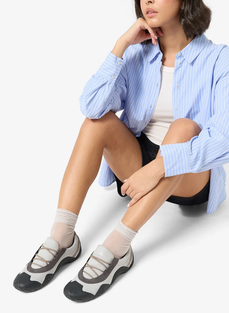 Jw Pei Grey Mix Caitlin Faux Suede Lace up Ballerina Sneakers for Women | Best Price UAE