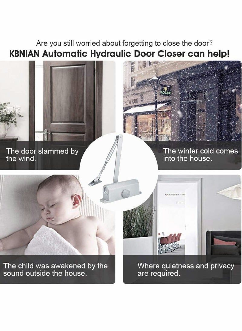 Hydraulic Automatic Door Closer for 35-65kg Doors, Adjusting Soft & Silent Closing, Suitable for 70-110cm Wide Fire Doors, Aluminum Construction for Internal and External Use - Image 4