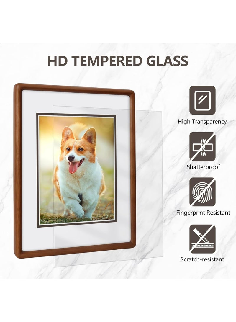 SYOSI 4x4 Wood Picture Frame, Solid Walnut Wooden Photo Frame with Tempered Glass, Rounded Corner Frame Matted to 2.5x2.5, Tabletop or Wall Display for Home Office Decor, Natural Brown - Image 5