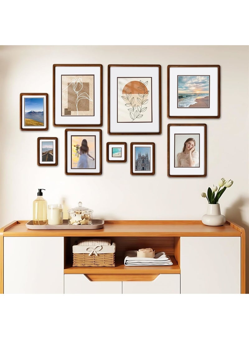 SYOSI 4x4 Wood Picture Frame, Solid Walnut Wooden Photo Frame with Tempered Glass, Rounded Corner Frame Matted to 2.5x2.5, Tabletop or Wall Display for Home Office Decor, Natural Brown - Image 2