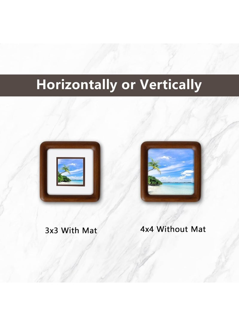 SYOSI 4x4 Wood Picture Frame, Solid Walnut Wooden Photo Frame with Tempered Glass, Rounded Corner Frame Matted to 2.5x2.5, Tabletop or Wall Display for Home Office Decor, Natural Brown - Image 4