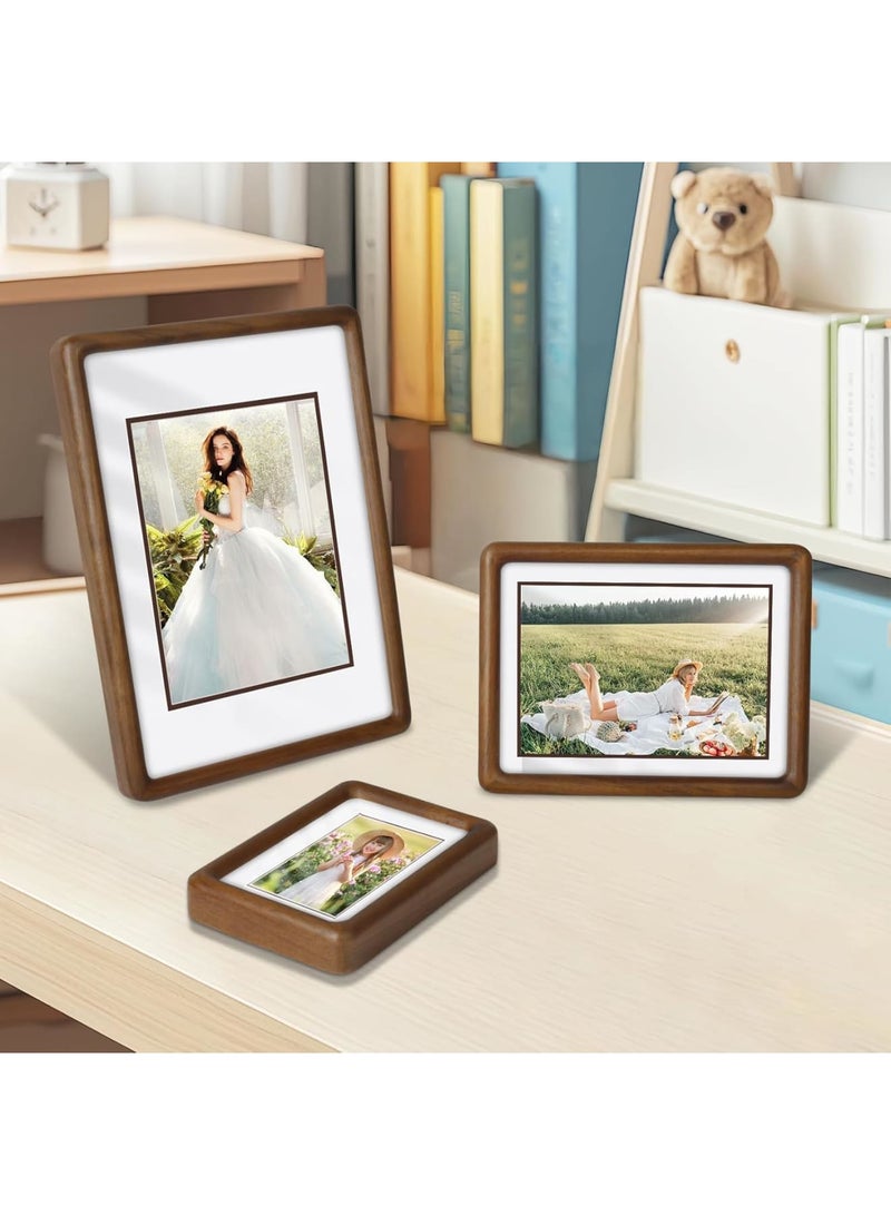 SYOSI 4x4 Wood Picture Frame, Solid Walnut Wooden Photo Frame with Tempered Glass, Rounded Corner Frame Matted to 2.5x2.5, Tabletop or Wall Display for Home Office Decor, Natural Brown - Image 3