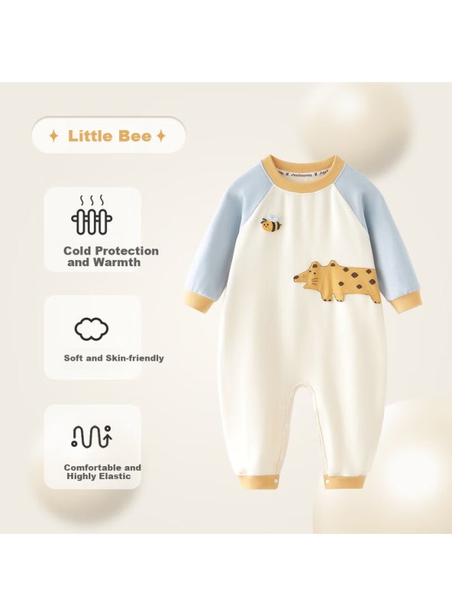 Shanbaomay Autumn Winter Kids One-piece Pajamas True Velvet Thick Warm Boys Girls Baby Sleeping Bag Homewear Little Bee 130cm - Image 1