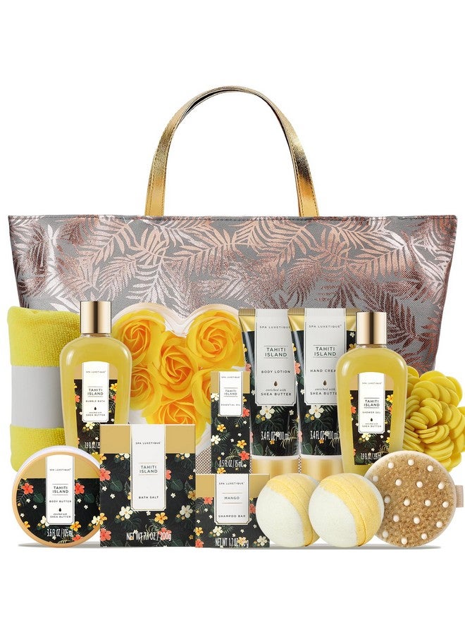 spa luxetique Spa Gifts Basket For Women, Spa Luxetique Tahiti Island Bath Gift Set, 15Pcs Luxury Self Care Kit With Bath Bombs, Essential Oil, Hand Cream, Bath Salt, Tote Bag, Birthday Day Gifts  - Image 1