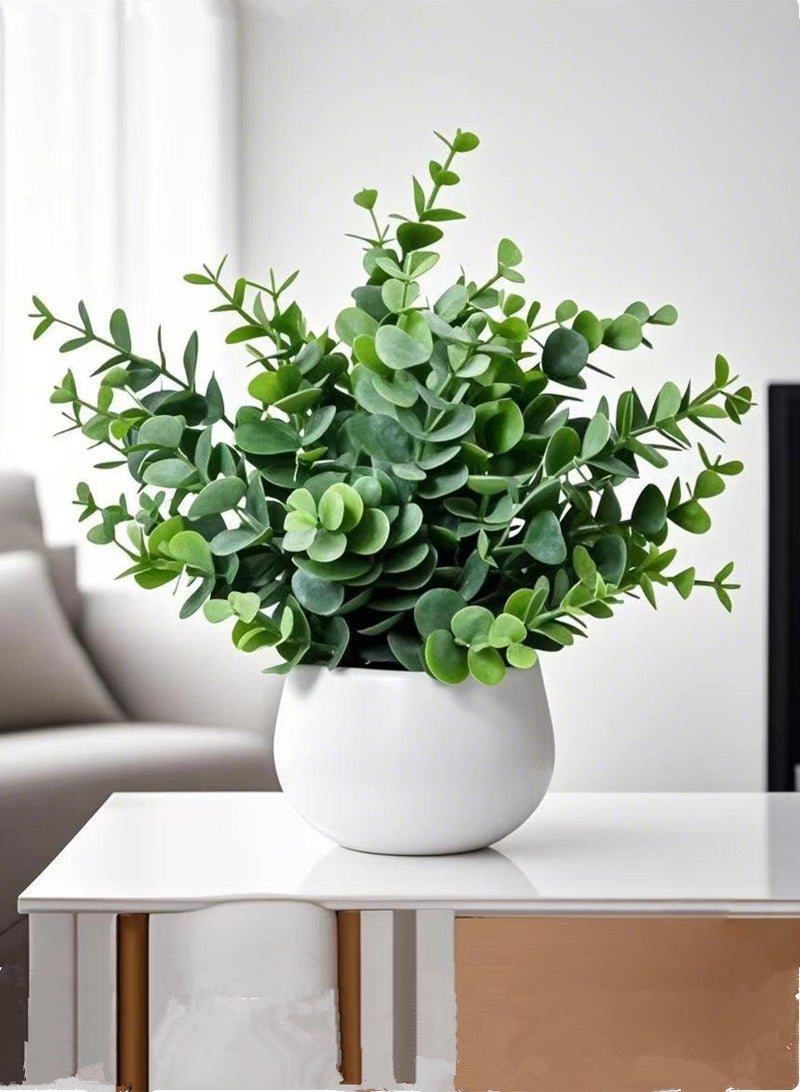 كوتيس قطعة واحدة من النباتات الاصطناعية مع وعاء لتزيين سطح المكتب المنزلي، أخضر/أبيض، 8×25 سم - Image 3