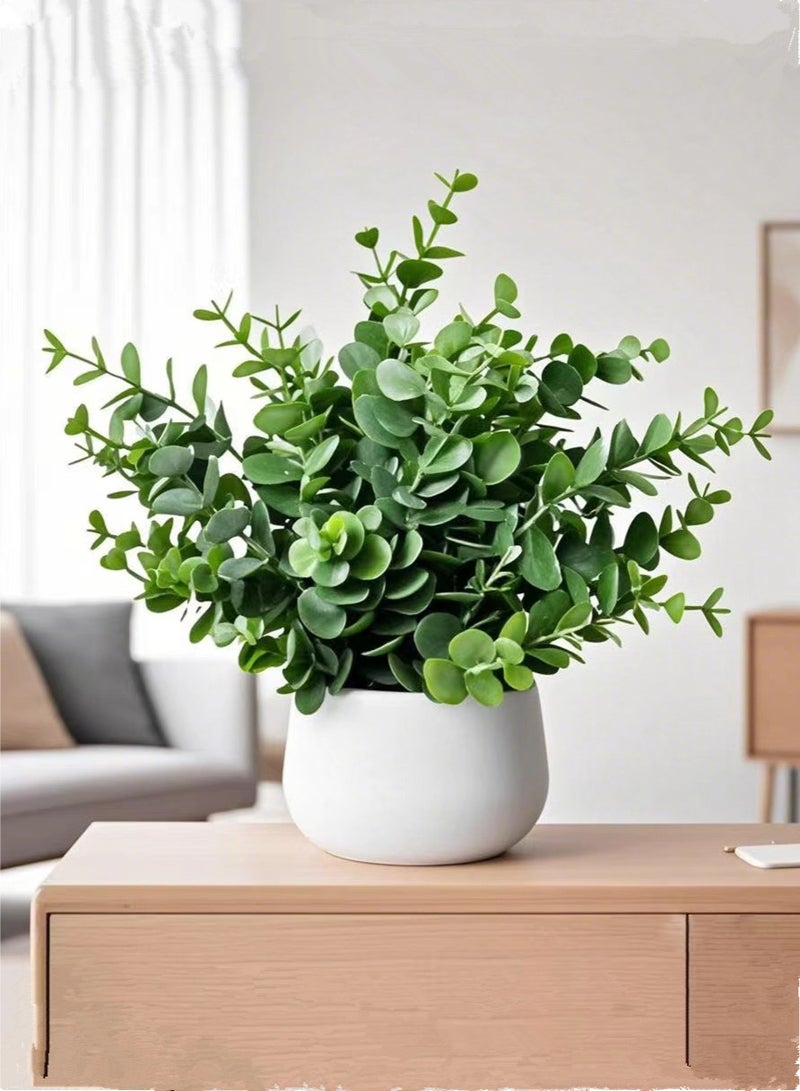 كوتيس قطعة واحدة من النباتات الاصطناعية مع وعاء لتزيين سطح المكتب المنزلي، أخضر/أبيض، 8×25 سم - Image 2