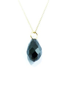 18K Pure Gold Crystal Black Stone Necklace