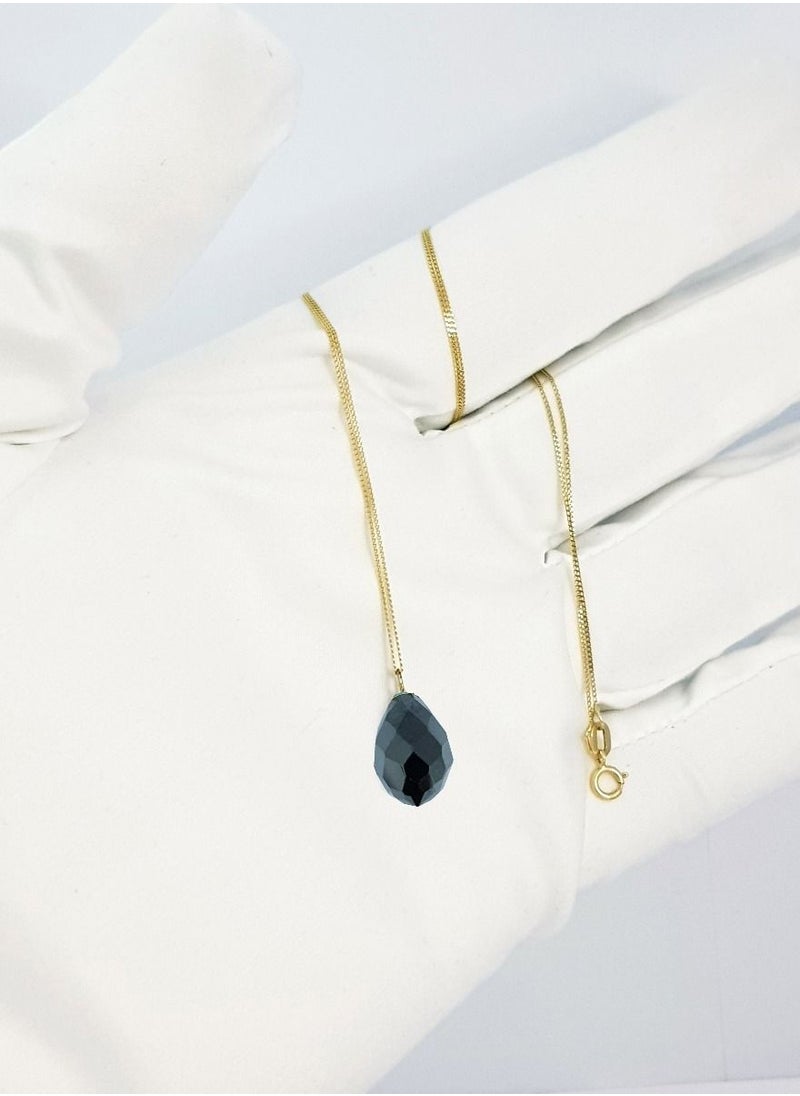 Hamsa.ae - 18K Pure Gold Crystal Black Stone Necklace - Image 1