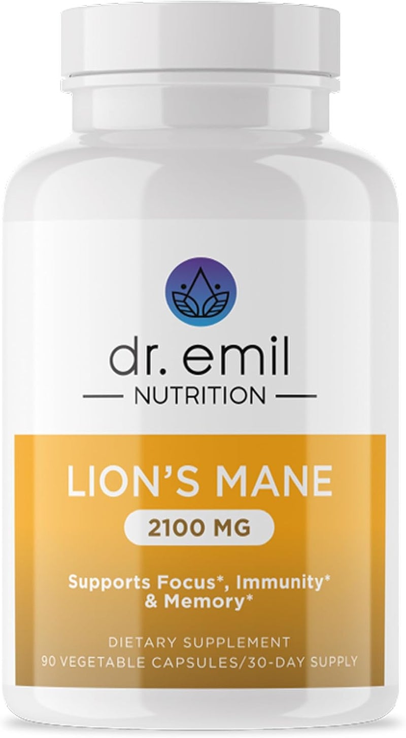 DR EMIL NUTRITION 2100mg Organic Lions Mane Supplement Capsules  Focus Mental Clarity  Cognition  Nootropic Lions Mane Mushroom Supplement with Organic Lions Mane - Image 1