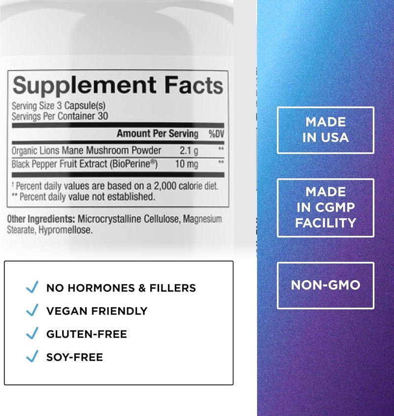 DR EMIL NUTRITION 2100mg Organic Lions Mane Supplement Capsules  Focus Mental Clarity  Cognition  Nootropic Lions Mane Mushroom Supplement with Organic Lions Mane - Image 3