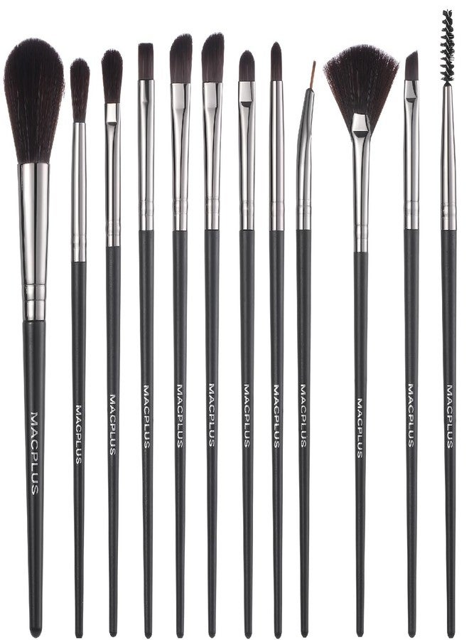 MACPLUS Premium Soft Makeup Brush Set for Eye Shadow Powder Eyebrow Brush Concealer Brush,Black,12pcs - Image 1