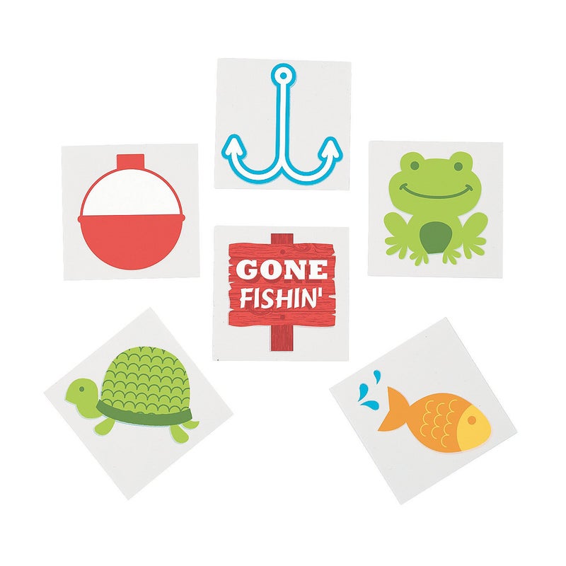 Fun Express Little Fisherman Tattoos  72 Pc  Gone Fishing Fish Party Favors