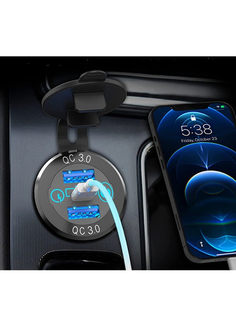 GUDOO Car Fast Charger Socket 12V 24V USB C Car Charger Double 18W QC 3.0 USB Outlet and USB C PD 20W Aluminum Metal with Touch Power Switch Waterproof for Boat Marine RV Golf Cart Motorcycle - Image 4