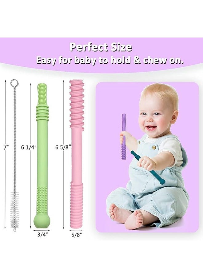 Generic - Teether Tubes for Babies, 4 Pcs Hollow Straw Toddler Teether Toys for molars, BPA Free Soft Silicone Chew Straw Teething Toy for Infant Toddlers with Cleaning Brush - Image 1