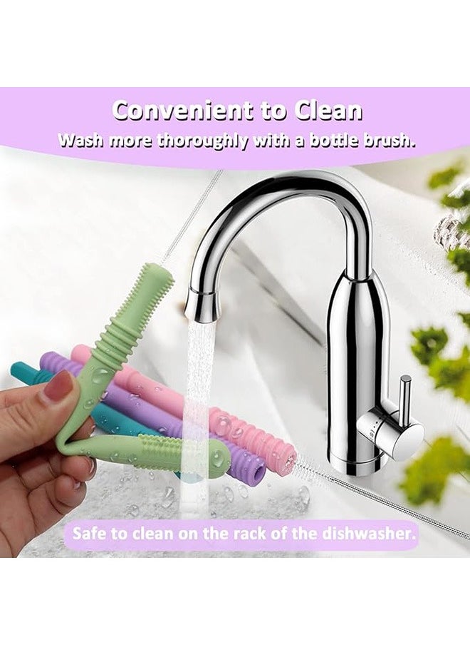 Generic - Teether Tubes for Babies, 4 Pcs Hollow Straw Toddler Teether Toys for molars, BPA Free Soft Silicone Chew Straw Teething Toy for Infant Toddlers with Cleaning Brush - Image 1