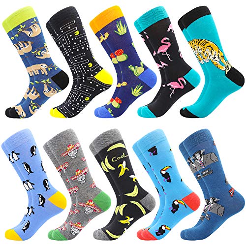 BISOUSOX Mens Dress Socks Funny Fun Colorful Crazy Funky Crew Socks for Men Novelty Happy Cotton Size 9-12 - Image 1