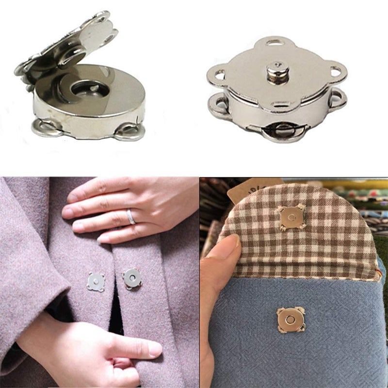 WAFJAMF WAFJMAF 10 Sets Sew in Magnetic Plum Blossom Bag Button, Snaps, Clasps, Great for Purses Bags Clothes (19mm, Silver)  - Image 5
