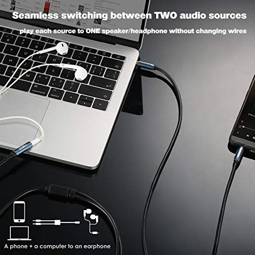 MillSO Audio Splitter, Female to 2 Male 3.5mm TRS Audio Splitter, 8 Feet SapphireBlue&Gold-Plated Stereo Jack Headphones Adapter Cable for Smartphone, Computer, Mp3, Earphone, Speakers - Image 3