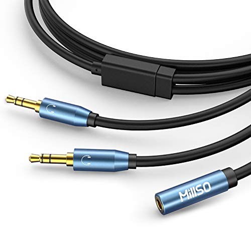 MillSO Audio Splitter, Female to 2 Male 3.5mm TRS Audio Splitter, 8 Feet SapphireBlue&Gold-Plated Stereo Jack Headphones Adapter Cable for Smartphone, Computer, Mp3, Earphone, Speakers - Image 1