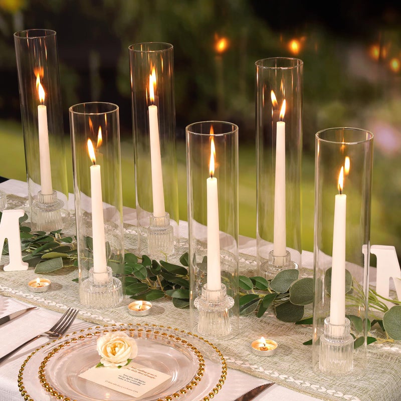 NITIME 9 Set Hurricane Glass Candle Holders for Taper Candles, Candlestick Holders with Windproof Glass Tubes(11.8"/12.6"/13.8" H), Taper Candle Holders for Table Centerpieces, Wedding, Party Decor - Image 3