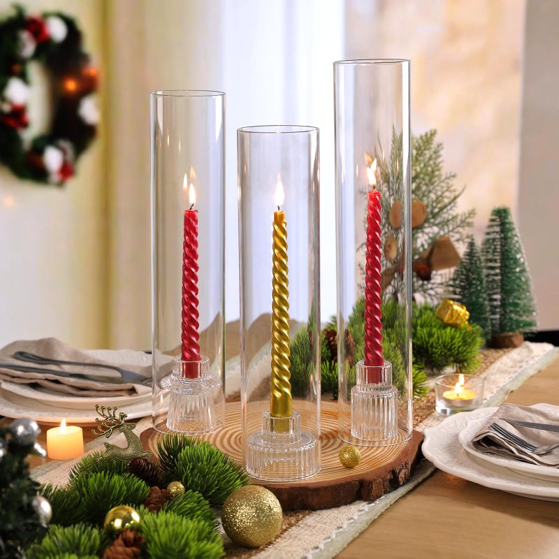 NITIME 9 Set Hurricane Glass Candle Holders for Taper Candles, Candlestick Holders with Windproof Glass Tubes(11.8"/12.6"/13.8" H), Taper Candle Holders for Table Centerpieces, Wedding, Party Decor - Image 4