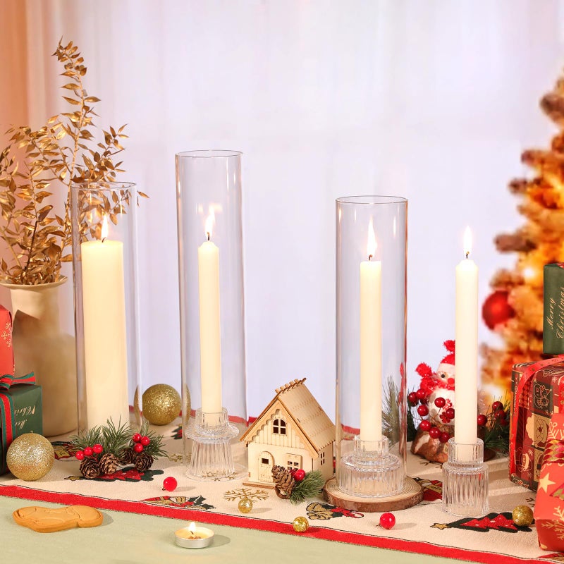 NITIME 9 Set Hurricane Glass Candle Holders for Taper Candles, Candlestick Holders with Windproof Glass Tubes(11.8"/12.6"/13.8" H), Taper Candle Holders for Table Centerpieces, Wedding, Party Decor - Image 5