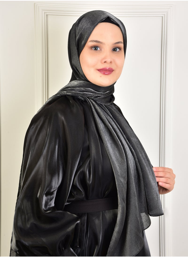 Burden İpek Shimmering Elegance Hijab Shawl In Black: Made in Turkey, lightweight, non-slip and perfect for all your special occasions  - Image 1