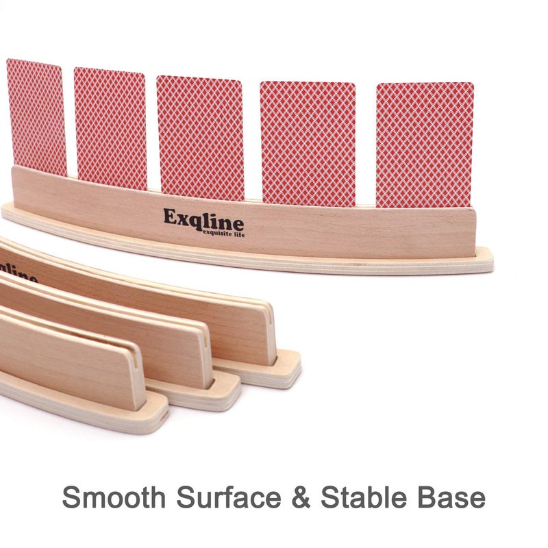 Exqline Wood Curved Playing Card Holder Racks Tray Set of 4 for Kids Seniors Adults - 13.4inch with Widen Base Stable Enough for for Bridge Canasta Foot and Hand - Image 2
